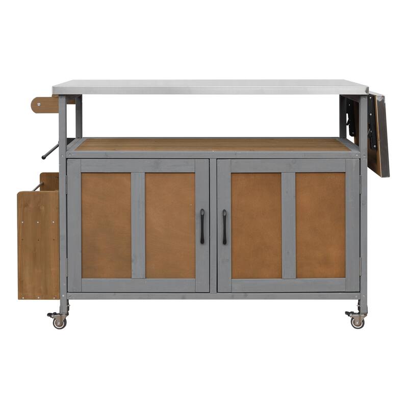 Foldable Outdoor Mobile Portable Kitchen Island Cart with Lockable Wheels, Storage Cabinet and Towel Rack