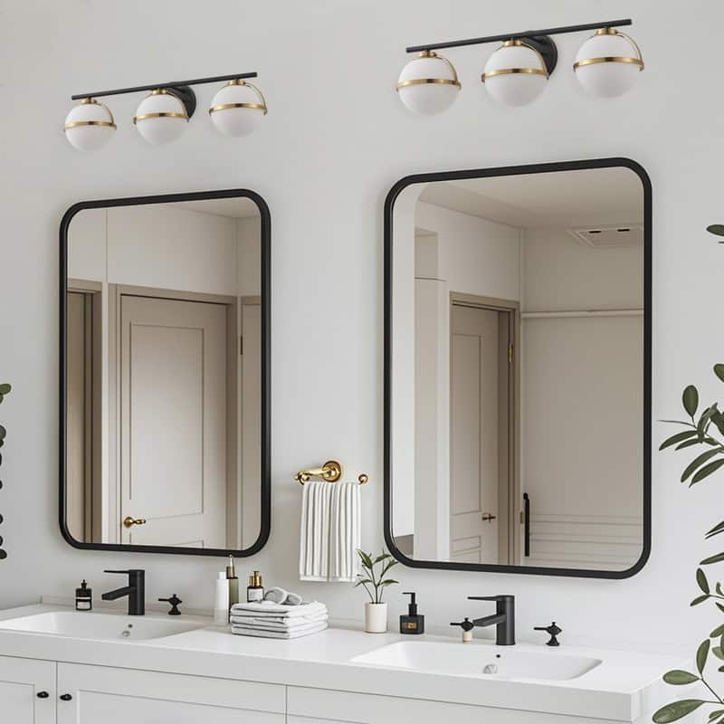 Aiwen Modern 3 Light Bathroom Vanity Light Matte Black Brushed Gold Opal Acid Etched Glass Globe Shades