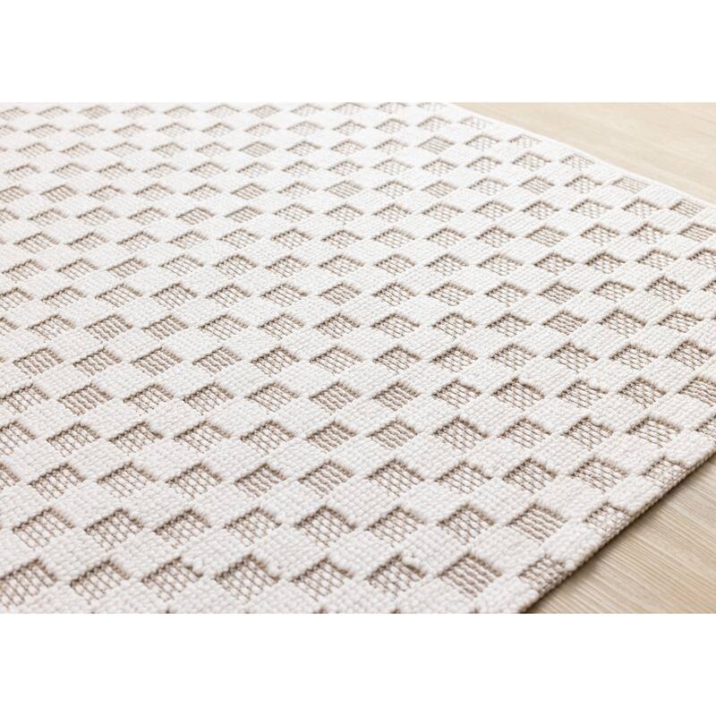 Small Checkered Textured Looped Rug in Cream