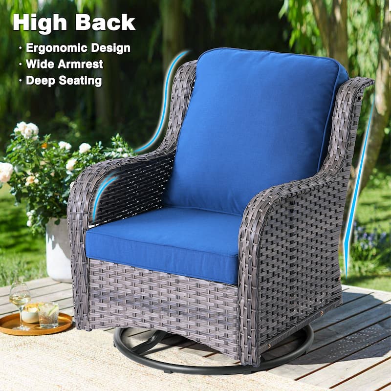 OVIOS 3-piece Patio Wicker Swivel Chair Set