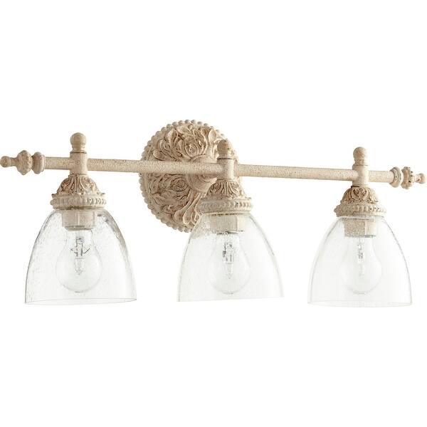 slide 1 of 1, Quorum International 3 Light 24" Wide Bathroom Vanity Light with Clear Persian White / Clear Seeded