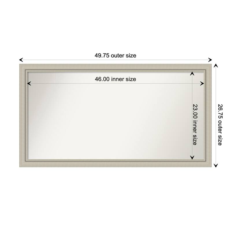 Romano Silver Narrow Framed Non-Beveled Custom Wall Mirror, Bathroom Vanity Mirror - Outer Size: 49.75 x 26.75