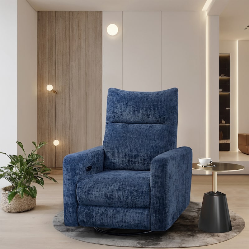 Olmas 33.5"W Power Swivel Glider Recliner with USB Charger - Deep Blue