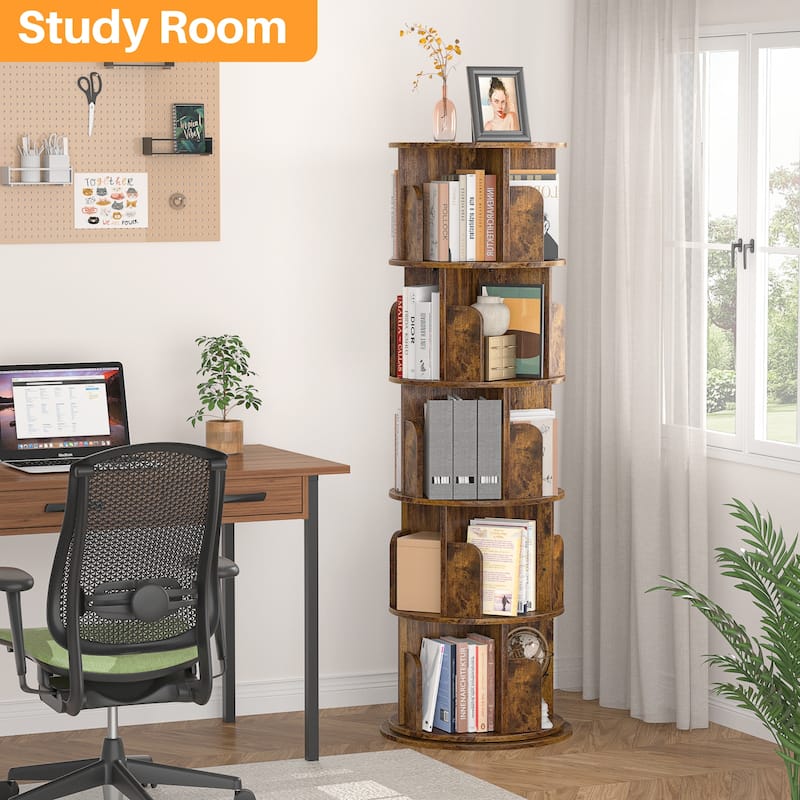 4/5/6 Tiers Round Rotating Bookcase, Revolving Floor Standing Bookshelf Corner Organizer Display