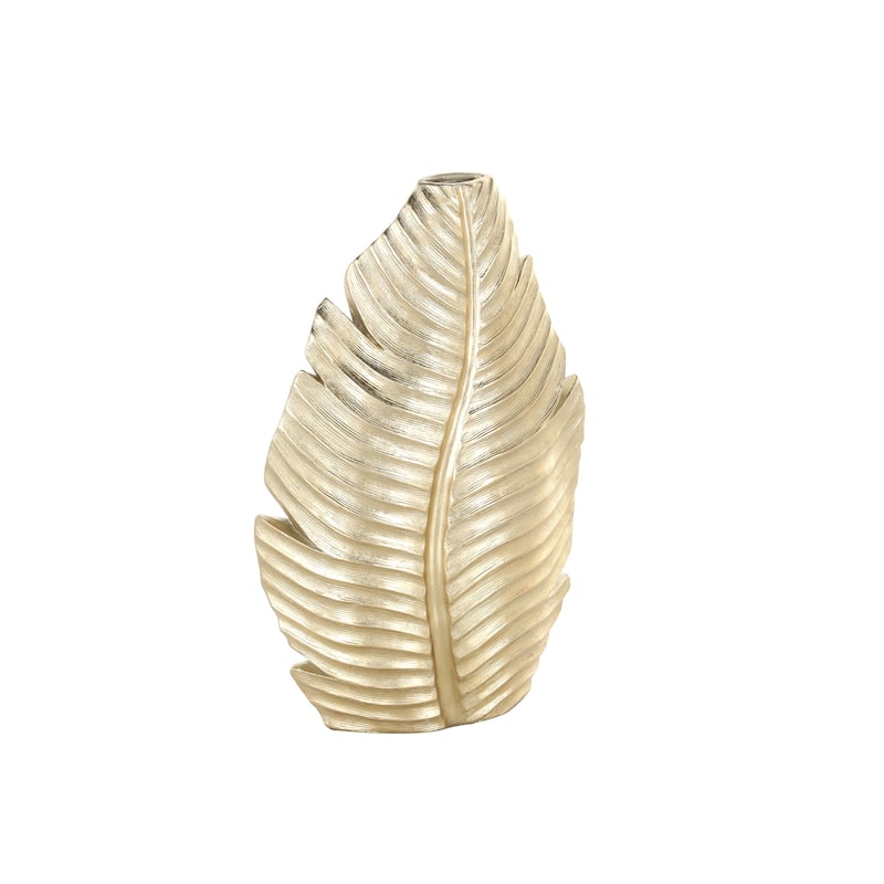 Polystone Leaf Curved Metallic Decorative Vase - Gold - Roche River Decor - Gold - 9"W, 14"H