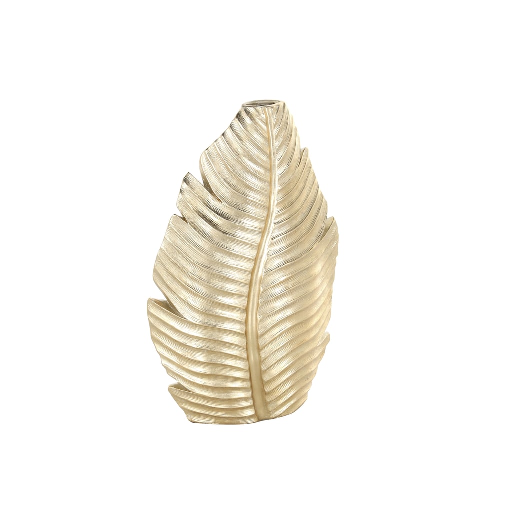 Polystone Leaf Curved Metallic Decorative Vase - Gold - Roche River Decor