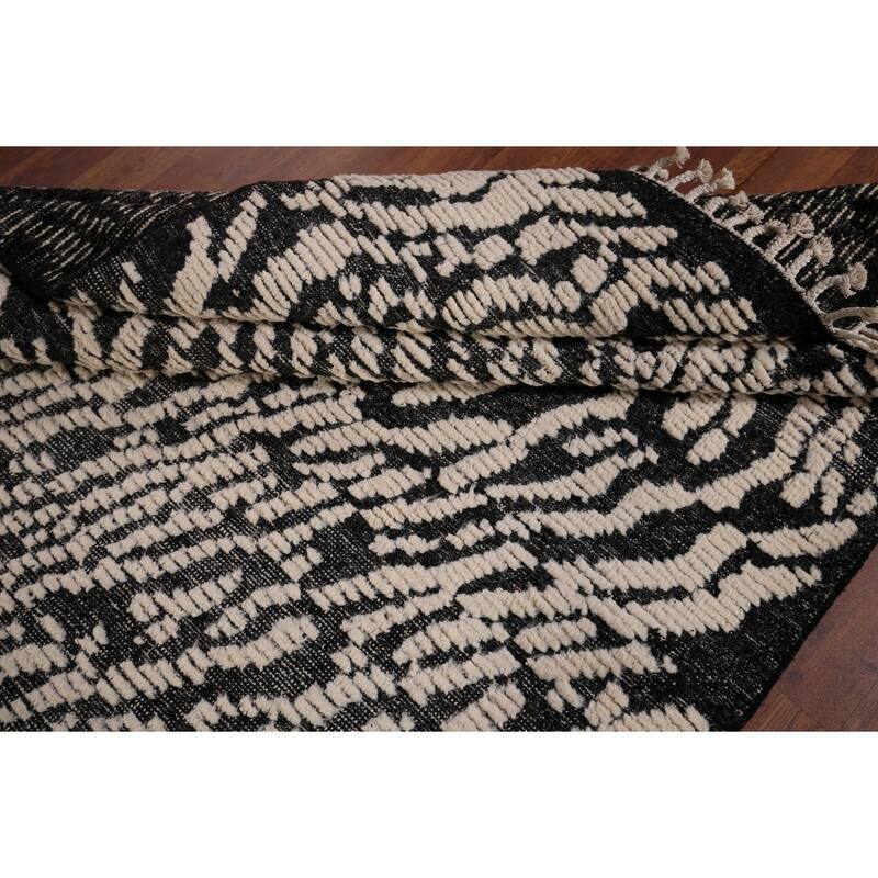 Black Ivory Moroccan Abstract Area Rug Hand-Knotted Wool Carpet - 5'0"x 8'5"
