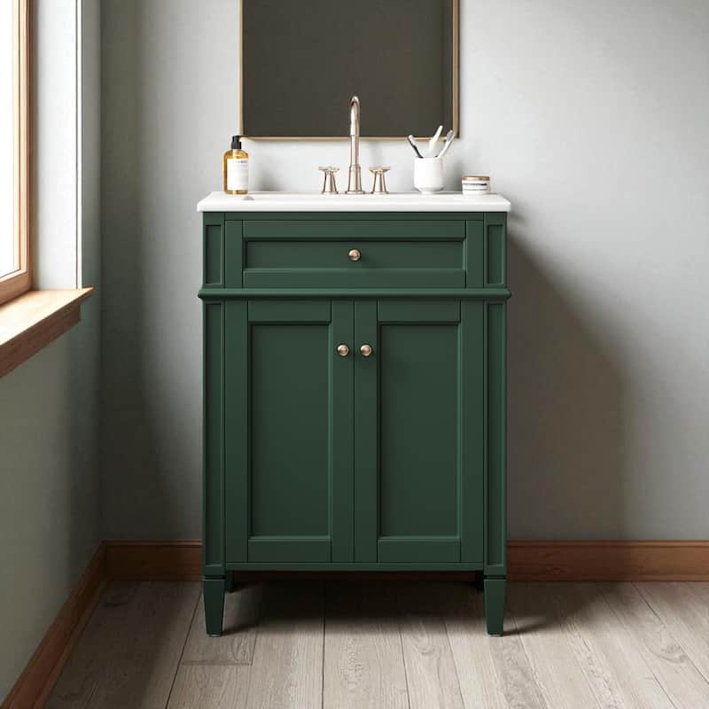 24'' Bathroom Vanity with Sink, Freestanding Storage Cabinet with 2 Doors, Tip-Out Drawer & Soft-Close Organizers - Green