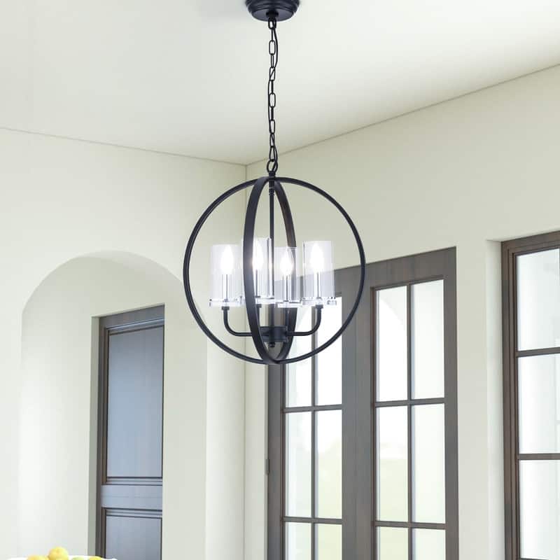 Maxax 4 - Light Shaded Globe Chandelier with Wrought Iron Accents