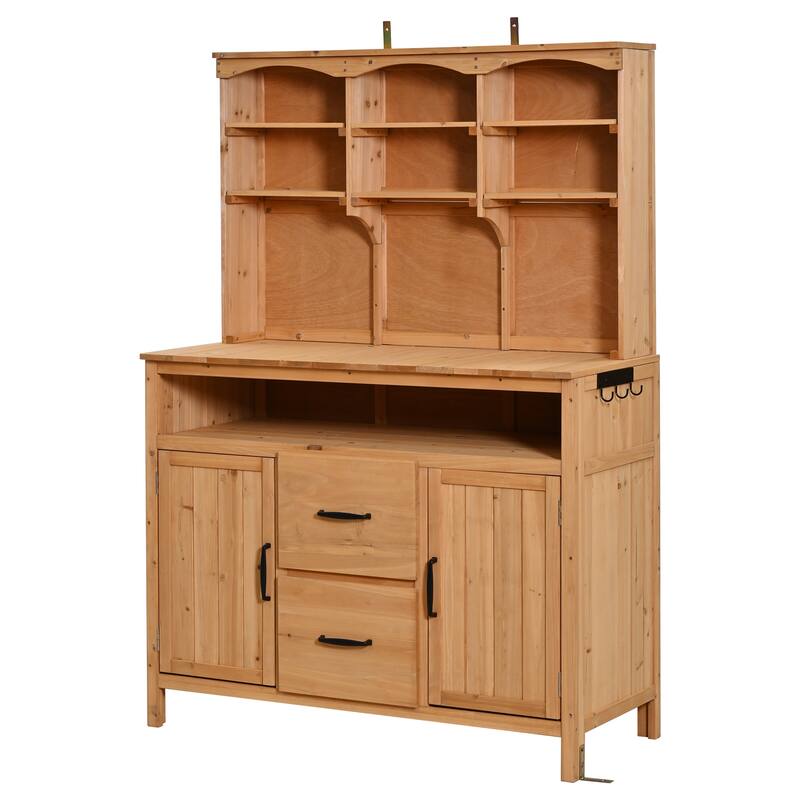 Roomfitters Outdoor Garden Potting Bench with Storage Hutch, Potting Table with Drawers and Cabinets, Shelves