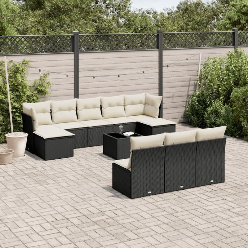 vidaXL Garden Sofa Set Black - 21.7 x 21.7 x 14.6 - Black and cream 12 Piece Set With table