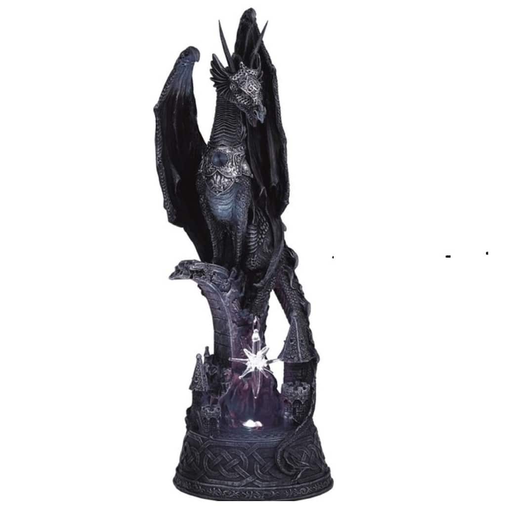Q-Max 12"H LED Black Dragon Standing on Castle Statue Fantasy Decoration Figurine