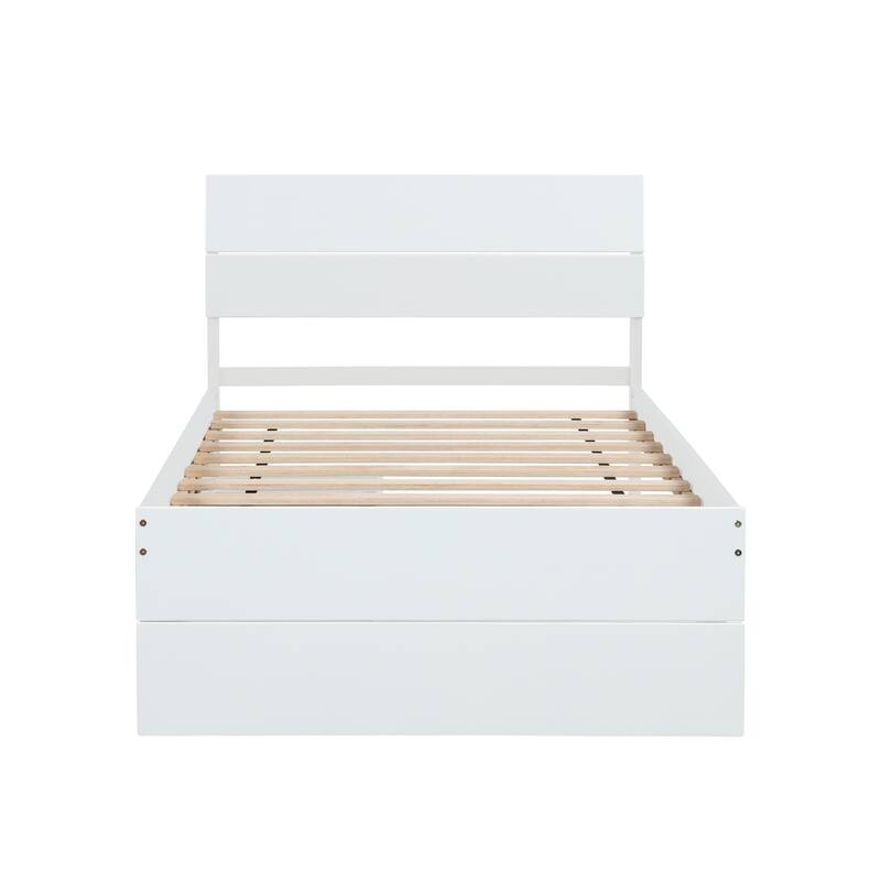 Modern Twin Size Platform Bed Frame with 2 Drawers & Headboard Footboard, Light Oak