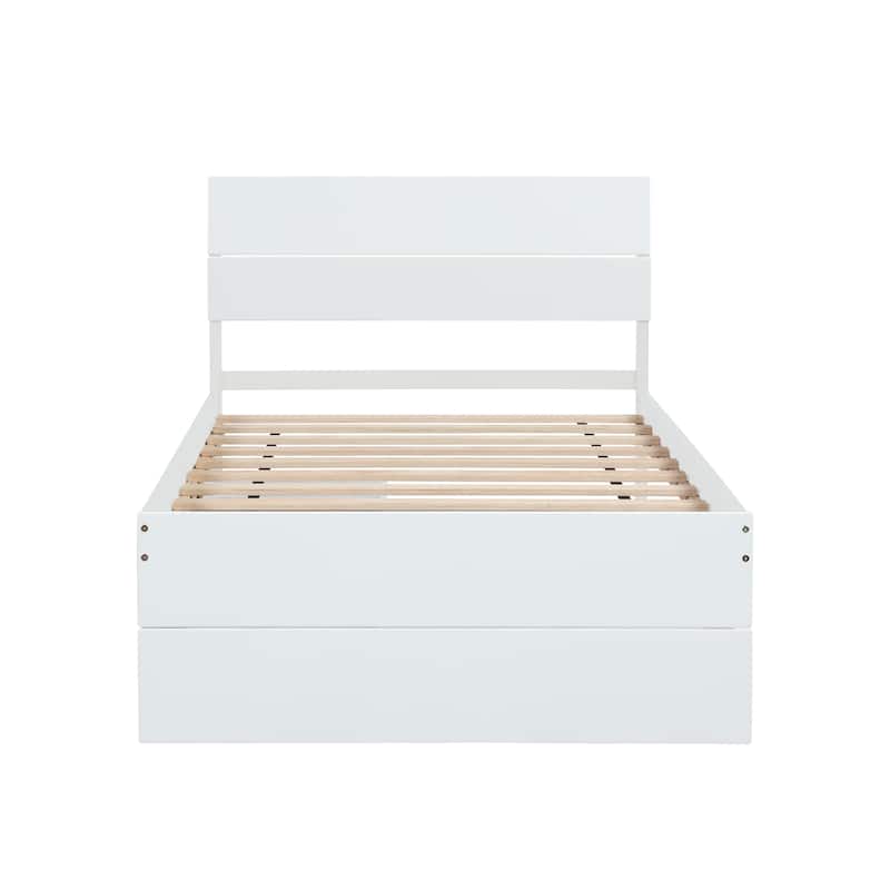 Modern Twin Size Platform Bed with 2 Drawers,High Gloss Headboard and Footboard