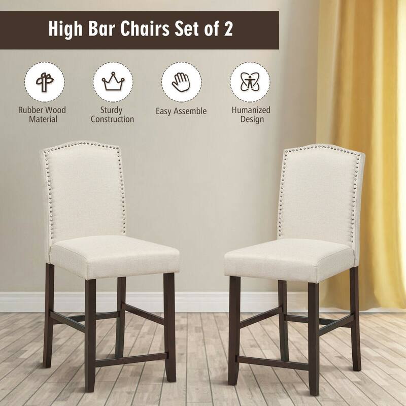 Gymax Set of 2 Fabric Barstools Nail Head Trim Counter Height Dining - See Details