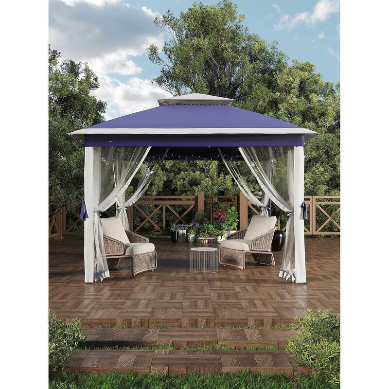 10.82'x10.82' Pop-Up Gazebo, Enhanced Frame and Mosquito Netting - 11*11Ft - Blue