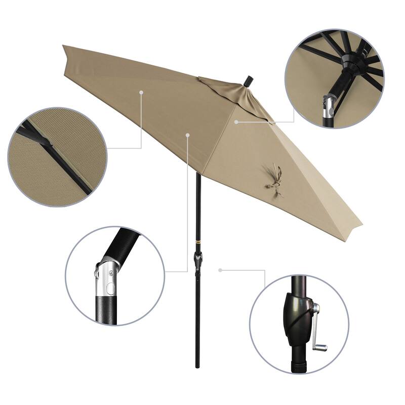 California Umbrella 9' Round Crank Lift Push Button Tilt Black Aluminum Patio Umbrella with Olefin Royal Blue Fabric