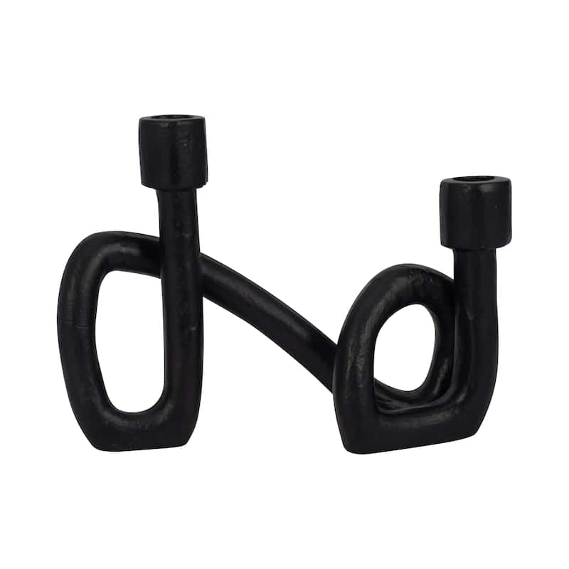Sagebrook Home Elegant 9" Swirled 2 Taper Candleholder in Black Aluminum - Chic Tabletop Decor for Refined Ambiance - Solid Black Black - 9" x 2" x 7"