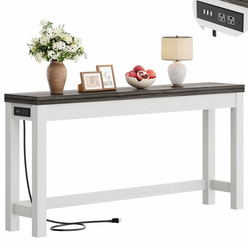 63-In Console Table with Charging Station, Farmhouse Entryway Table/ Behind Couch Table