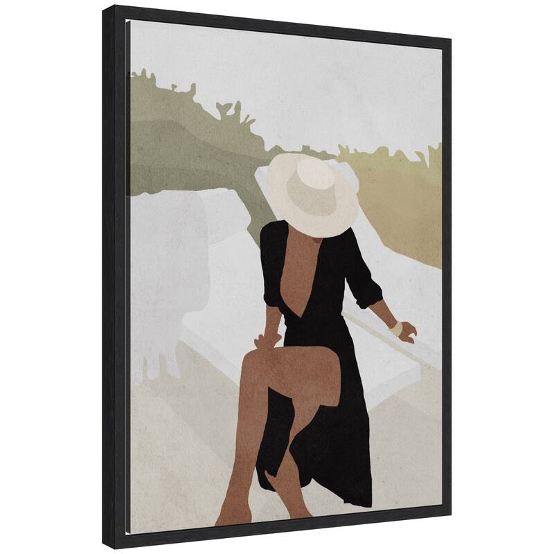 Kate and Laurel Sylvie Elegant Woman in Hat Framed Canvas by July Art Prints - 18x24 - Black
