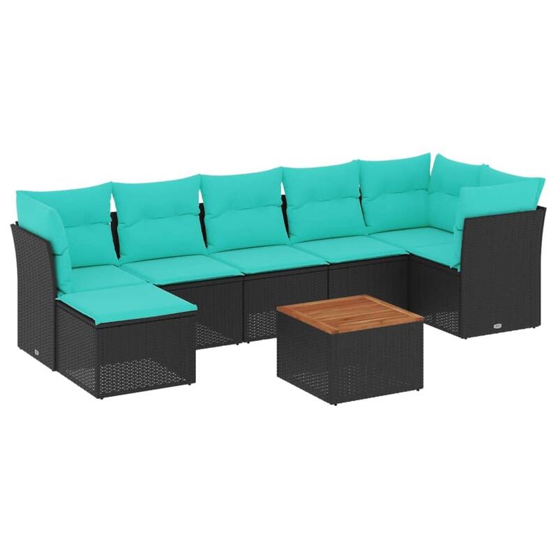 vidaXL 8 Piece Patio Sofa Set with Cushions Black Poly Rattan - 24.4 x 24.4 x 27.2