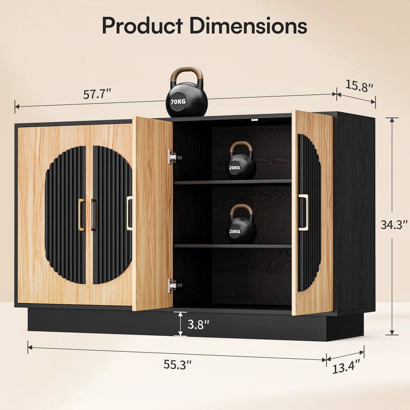 Sideboard Fluted Buffet Cabinet with Storage Adjustable Shelves