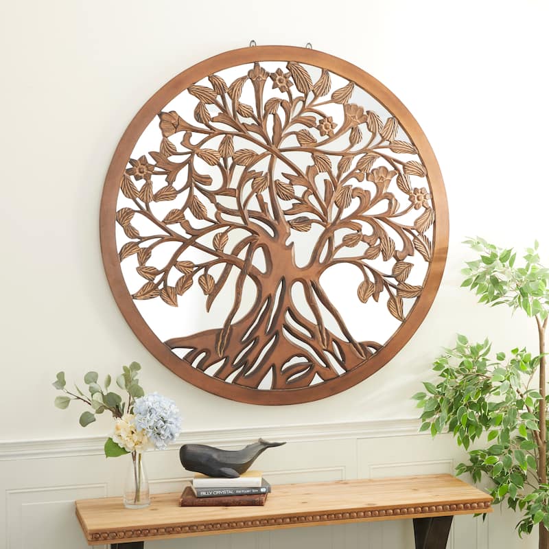 Brown Wood Handmade Mirrored Tree Home Wall Decor