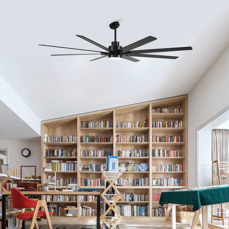 84 Inch 8 PCS Plywood Reversible Blades Ceiling Fan With Light Kit 3 Color Dimmable LED, DC 6 Speed