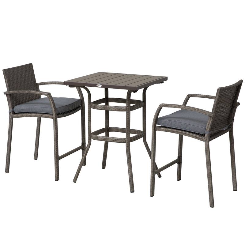 Outsunny 3-piece Outdoor PE Rattan Patio Bar Table Conversation Set