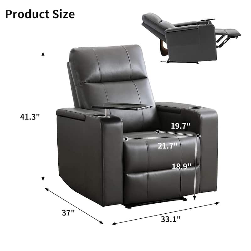 Electric Recliner for Living Room Home Seating Leather Reclining Chair with Cup Holders USB Ports and Hidden Storage