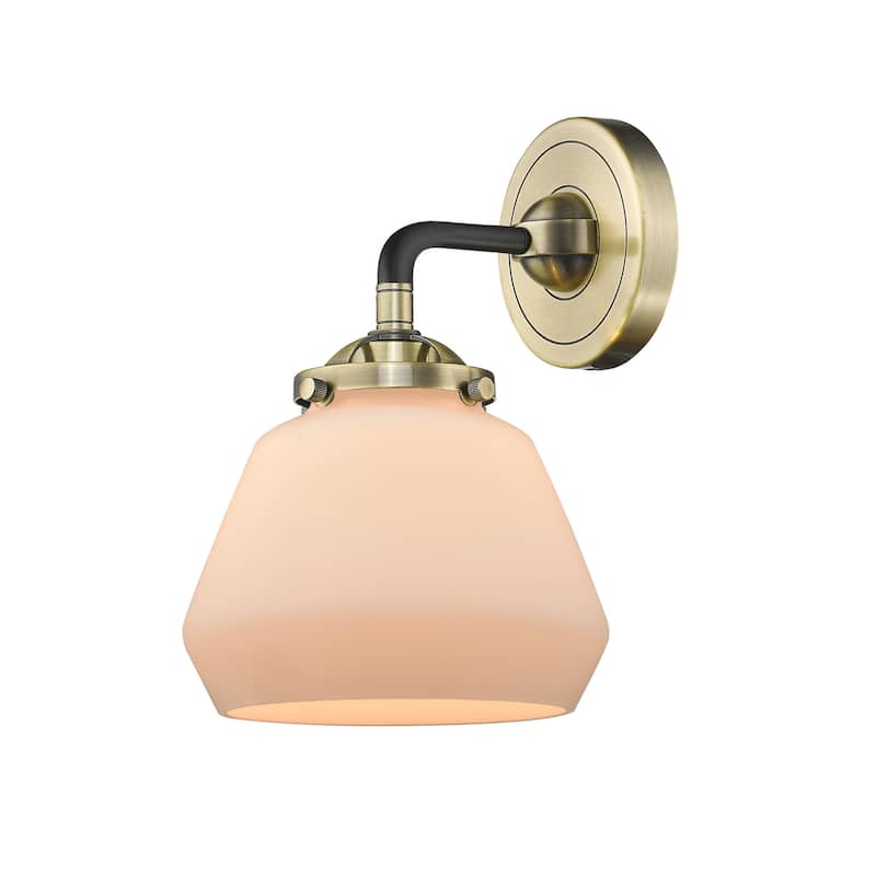 Innovations Lighting Fulton Single Light 9" Tall Bathroom Sconce - Black Antique Brass / Matte White Cased