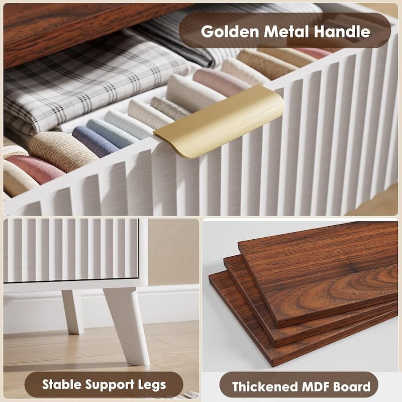 Modern Fluted 9 Drawers Dresser TV Stand for Living Room, Bedroom