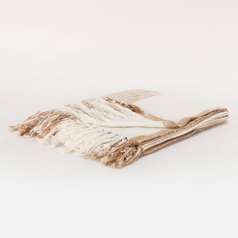 Rizzy Home Boho Stripe Woven Textured Cotton Throw - Camel/Ivory