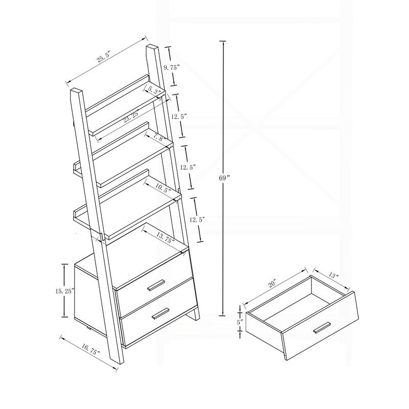 Versatile Two-Drawer Ladder Bookcase with Multiple Shelves