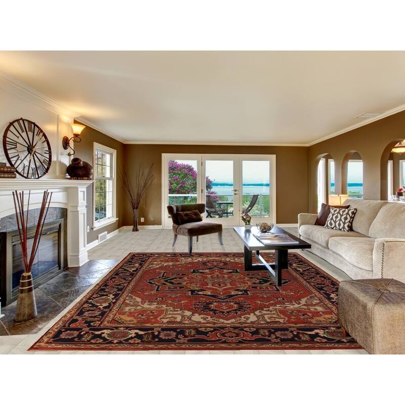 Orange Medallion Heriz Serapi Indian Area Rug Handmade Wool Carpet - 9'0"x 11'11"