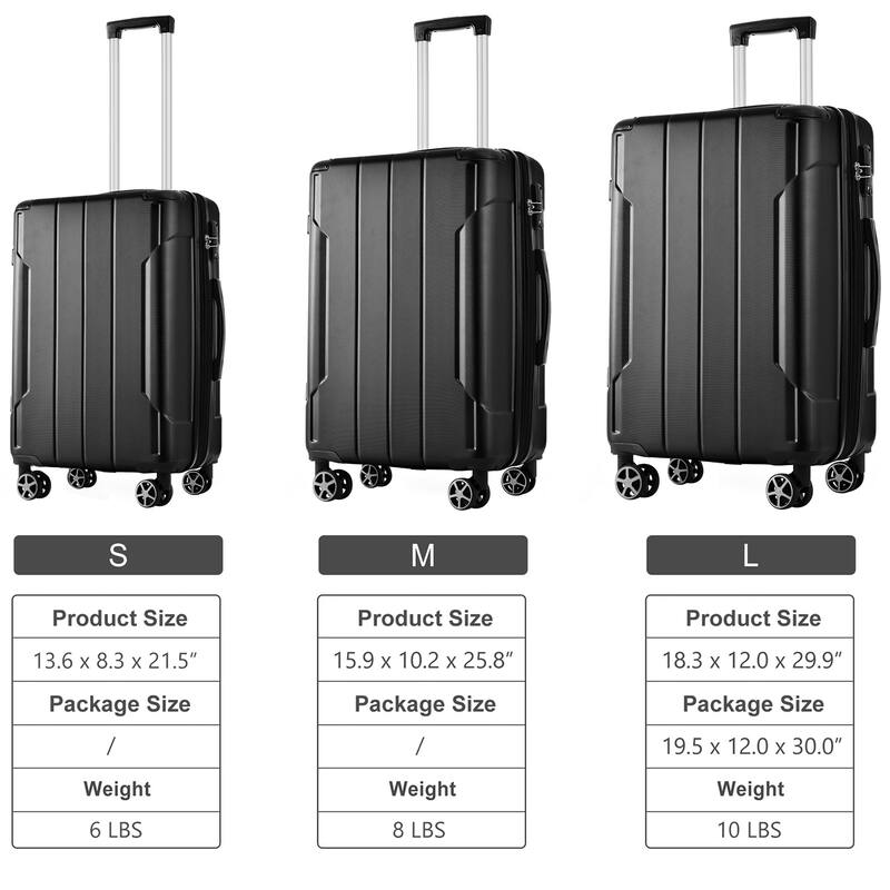 Luggage Sets 3 Piece, Expandable Hard shell ABS Suitcases with Double Spinner and TSA Lock, Suitable for Both Men and Women