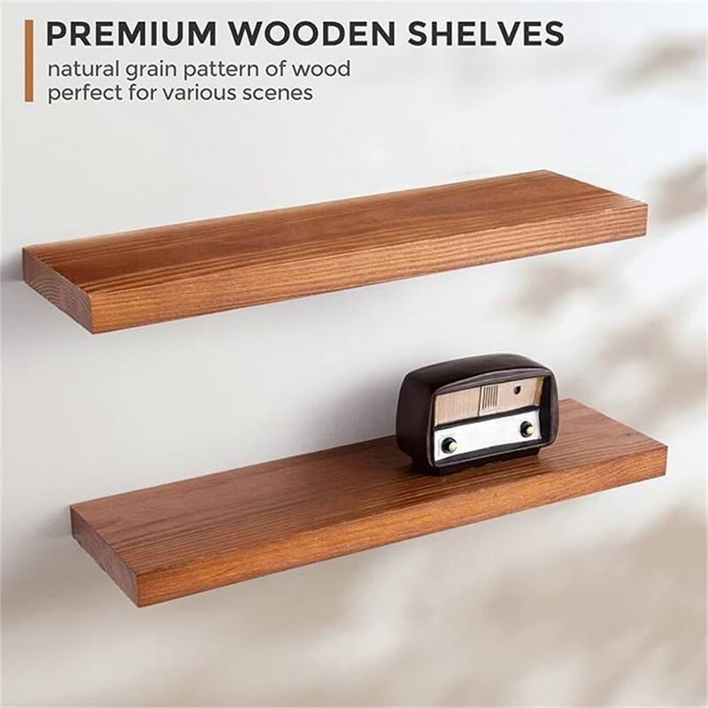 Floating Shelves - Farmhouse Natural Rustic Wooden Wall Shelf Set of 2-24 Inch Storage - 24"D x 6.7"W x 1.4"H