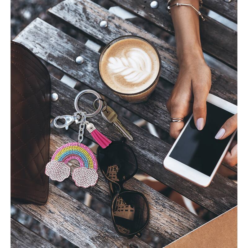 Aqua79 Unicorn Keychain - Rainbow Sparkling Rhinestones with Tassel - 2.5 x 2.25 x 0.3 inches