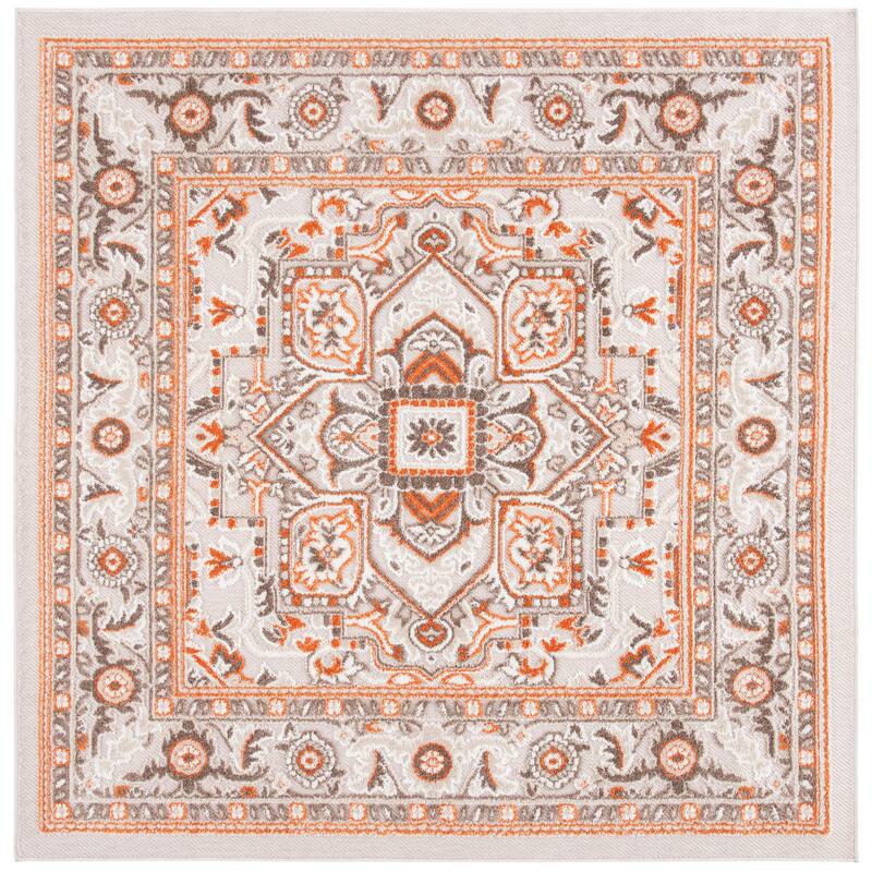SAFAVIEH Cabana Alise Indoor/ Outdoor Waterproof Patio Rug - 6'7" Square - Beige/Orange