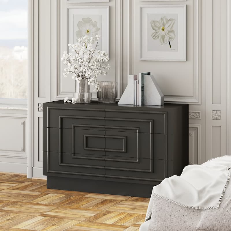 COZAYH Sculptural Mid-Century Modern Dresser & Nightstand with Geometric Square Pattern, Contemporary Chest and Bedside Table