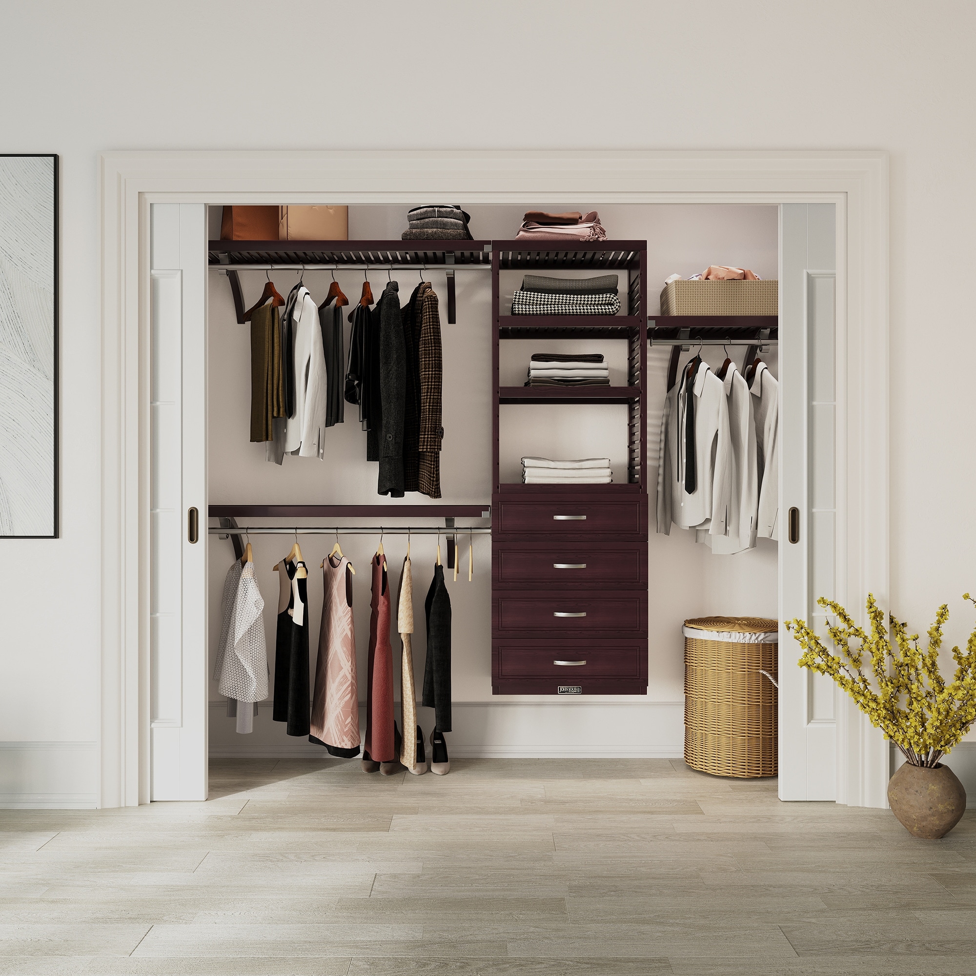 John Louis Home Solid Wood Reach-In Closet System with 4-Drawers Espresso