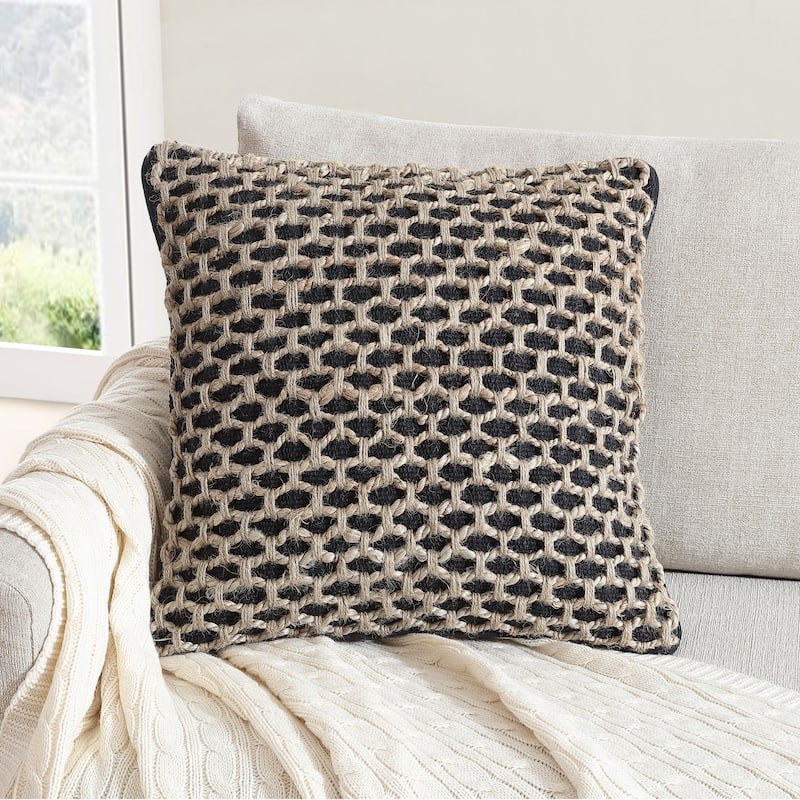 Boho Living Jada Braided Cotton/Jute Throw Pillows - Black - 18x18