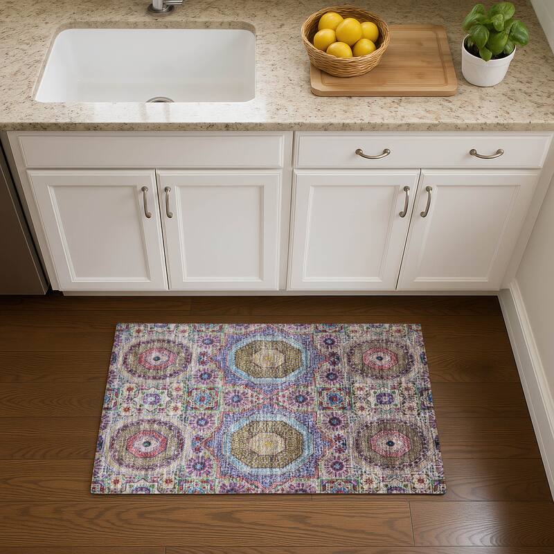 Premium Washable Super Soft Vintage Traditional Mayfield Rug - Purple - 1'8" x 2'6"