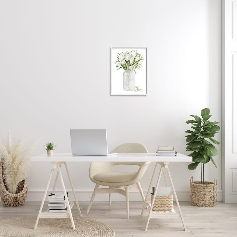 Stupell White Tulips Rustic Country Jar Falling Blooms Framed Wall Art, Design by Cindy Jacobs - Green