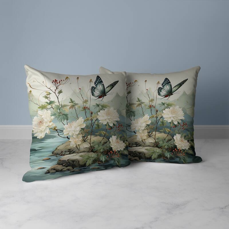 Butterfly Crest Ridge Faux Suede Reversible Throw Pillow Lime and Green