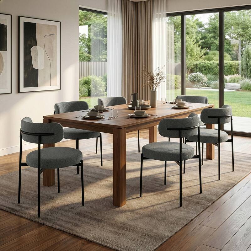 Set of 2 Avrom Gray Boucle Dining Chair with Black Metal Legs