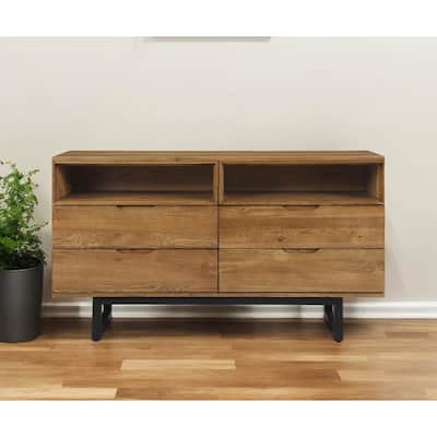 HomeRoots 59" Brown Solid Wood Four Drawer Double Dresser
