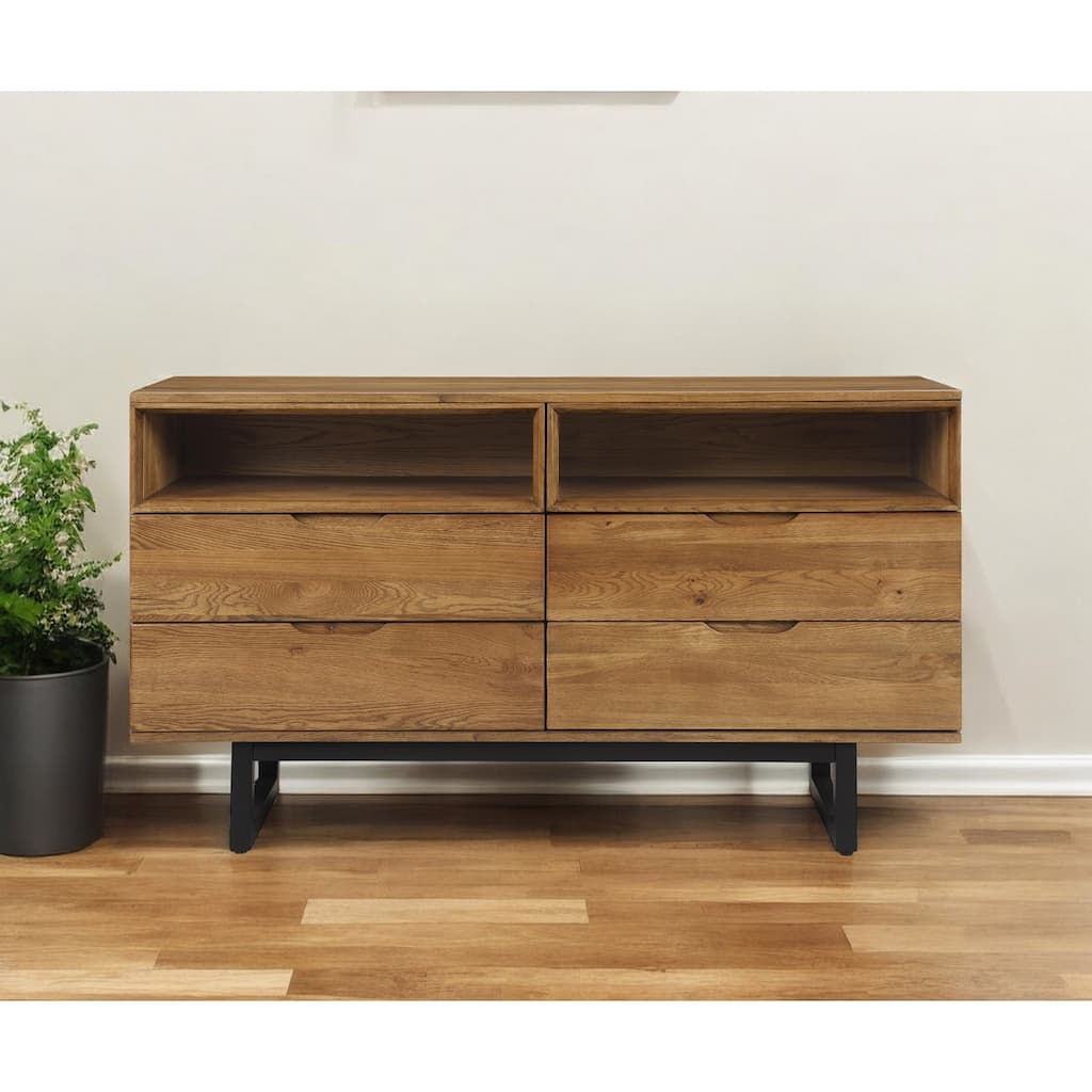 HomeRoots 59" Brown Solid Wood Four Drawer Double Dresser