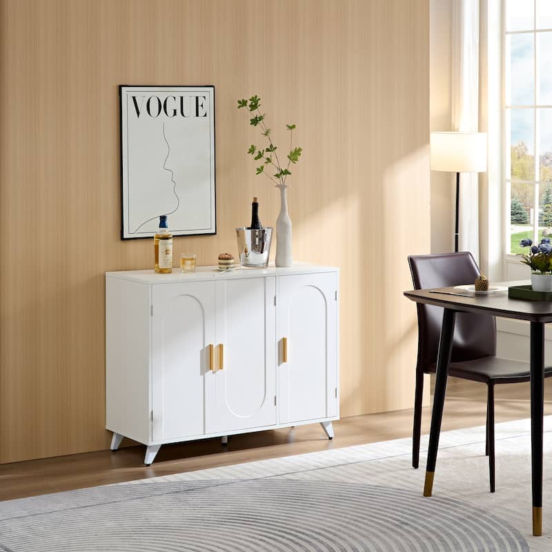 Modern Buffet Cabinet Sideboard with 3 Doors and Removable Shelves - White