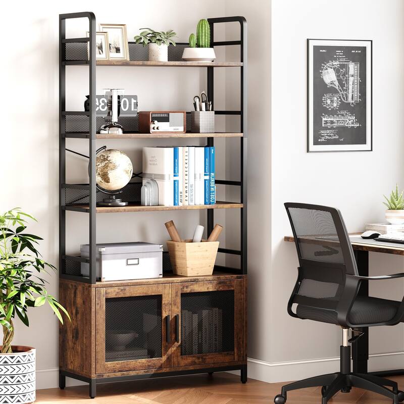 Industrial Bookshelf with Doors